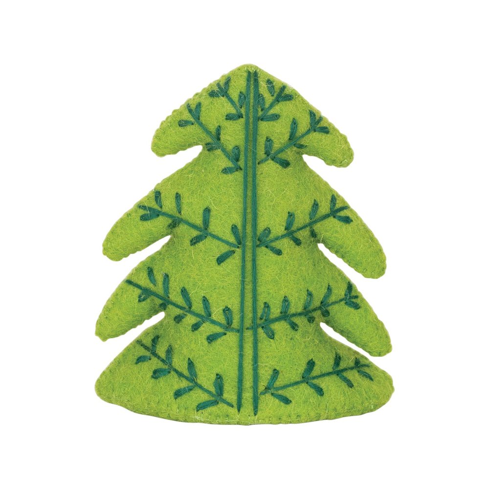 Creative Co-Op Decorative Wool Felt Tree with Embroidery, Green