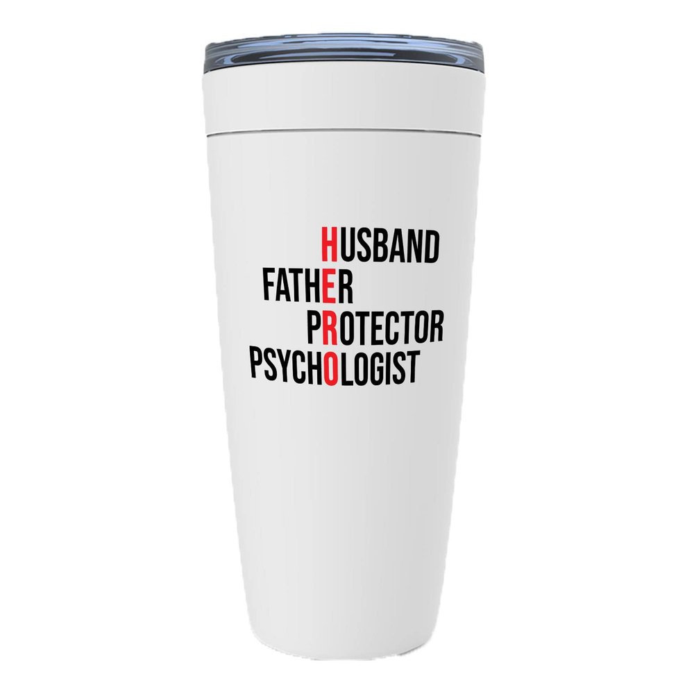 Psychology White Viking Tumbler 20oz - Husband Father Protector Psychologist - Therapy Counselor Physical Mind Personality For Father Daddy
