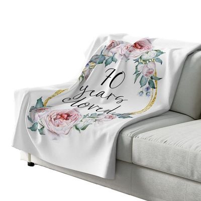 70 Years Loved Throw Blanket Gifts for Her - Happy 70th Birthday Anniversary Party - BD Present for Women Decoration Bed Sofa Couch Cute Design Colorful Floral - Sherpa Fleece - 50x60