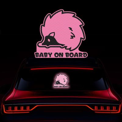 Vesvory 2pcs Baby on Board Decal Hedgehog, Reflective Baby in Car Sticker, Essential for Baby - Safety Caution Sign Baby on Board Please Keep Distance 6.45in X 5.86 in (Pink)