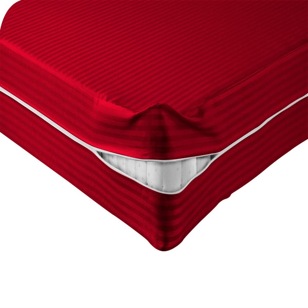 Epic Cotton 100% Egyptian Cotton Mattress Cover, 1000 Thread Counts, 6" Inch Deep Pocket Cal King Size, Red Stripe, Zipper Around The Mattress