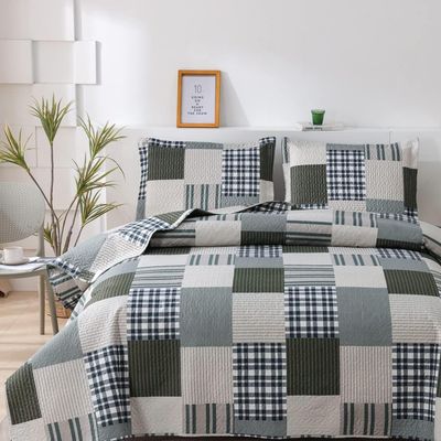 Plaid Patchwork Quilt Queen Size Lightweight Blue Buffalo Plaid Bedspread Coverlet Boy Man Plaid Quilts Bedding with 2 Pillowshams (Coffee, Blue, Full/Queen)