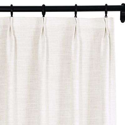Fcosie 50" W x 63" L Pinch Pleat Drapes for Traverse Rods Room Darkening Curtains Faux Linen 100% Blackout Curtains with Blackout Lining Drapery Panel for Bedroom Living Room (1 Panel), Ivory White