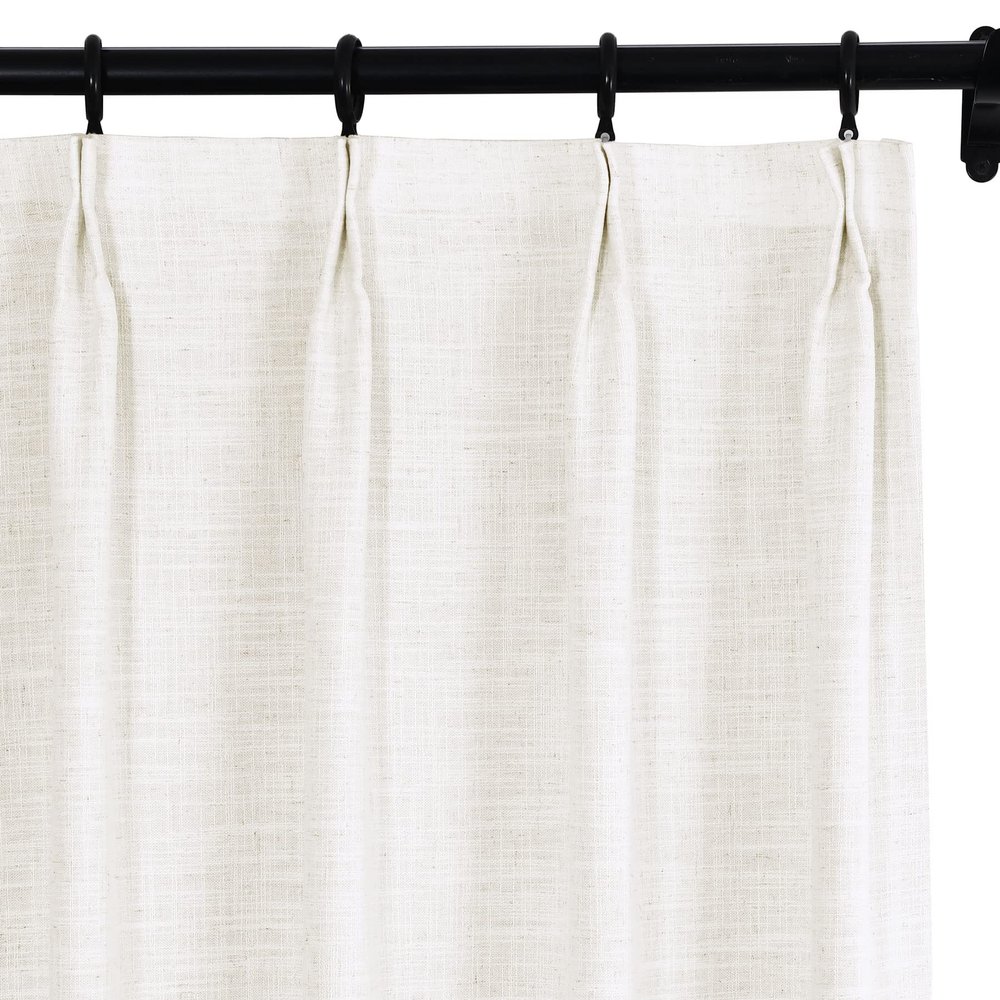 Fcosie 50" W x 63" L Pinch Pleat Drapes for Traverse Rods Room Darkening Curtains Faux Linen 100% Blackout Curtains with Blackout Lining Drapery Panel for Bedroom Living Room (1 Panel), Ivory White