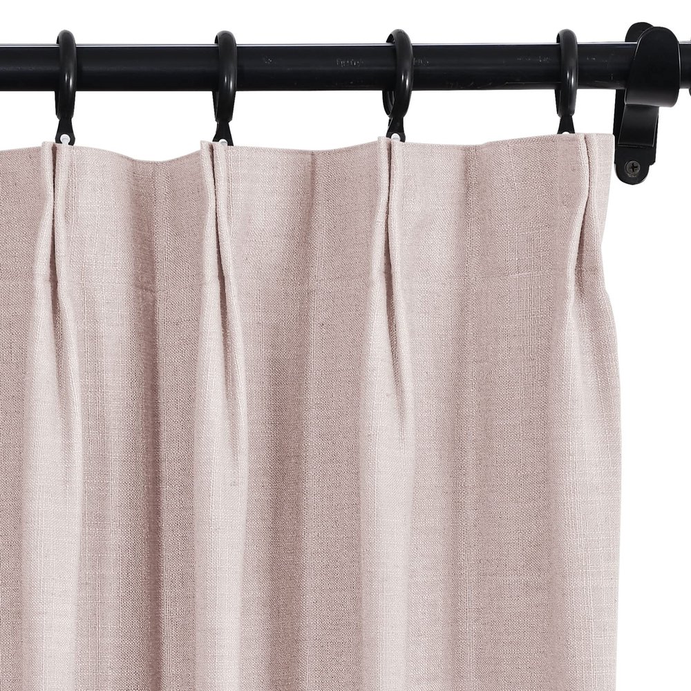 Fcosie 50" W x 63" L Pinch Pleat Drapes for Traverse Rods Room Darkening Curtains Faux Linen 100% Blackout Curtains with Blackout Lining Drapery Panel for Bedroom Living Room (1 Panel), Pink Lemonade
