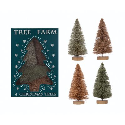 Creative Co-Op Sisal Bottle Brush Trees with wood Base, Multicolor, Boxed Set of 4