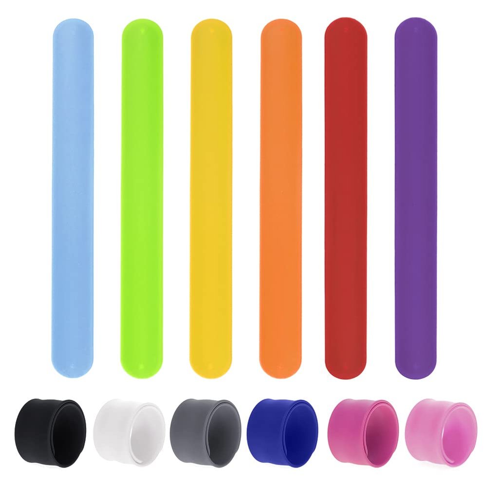 TopTie 24 Pcs Rainbow Silicone Slap Bracelets, Soft Rubber Wristbands