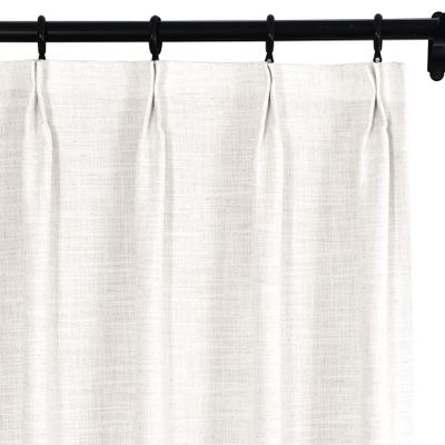 Fcosie 50" W x 63" L Pinch Pleat Drapes for Traverse Rods Room Darkening Curtains Faux Linen 100% Blackout Curtains with Blackout Lining Drapery Panel for Bedroom Living Room (1 Panel), Beige White
