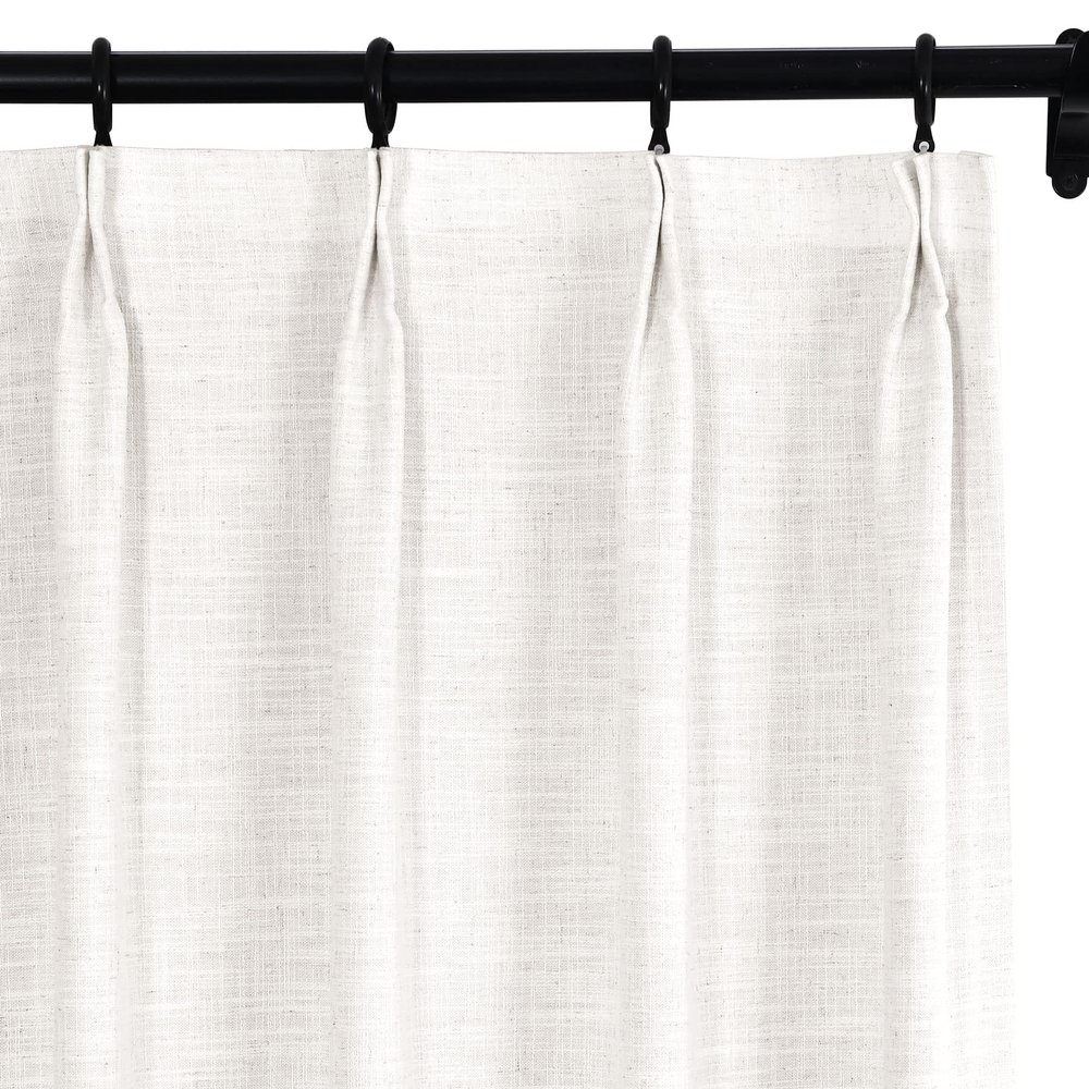 Fcosie 50" W x 63" L Pinch Pleat Drapes for Traverse Rods Room Darkening Curtains Faux Linen 100% Blackout Curtains with Blackout Lining Drapery Panel for Bedroom Living Room (1 Panel), Beige White