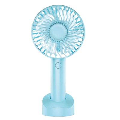DFDFSFG Small Handheld Fan,Small & Portable with Base,Desktop Use,3 Speed Adjustable & USB Charging Mini Fan,Bedroom Outdoor Office Strong Airflow (Color : Blue, Size : 4000mAh)