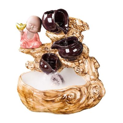 KKNH Relaxation Fountain Tabletop Fountain Ceramic 13.39 Inches High Desktop Fountain Little Monk Feng Shui Fish Tank Humidifier Ornaments Quiet Soothing Sound of Water