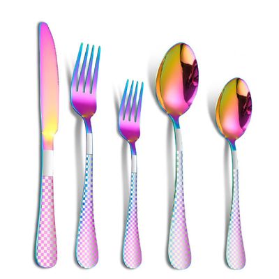 IKXO 25-Piece Silverware Set, Stainless Steel Flatware Set for 5, Spoons and Forks Set for Home Party Restaurant Hotel, Mirror Polished, Dishwasher Safe colorful