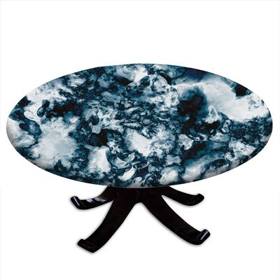 VBTGVE Marble Round Fitted Tablecloth, Unusual Gemstone Onyx Rock Nature Pattern , Elastic Edge, Waterproof and wipeable, Fit for 44'' Table, Blue
