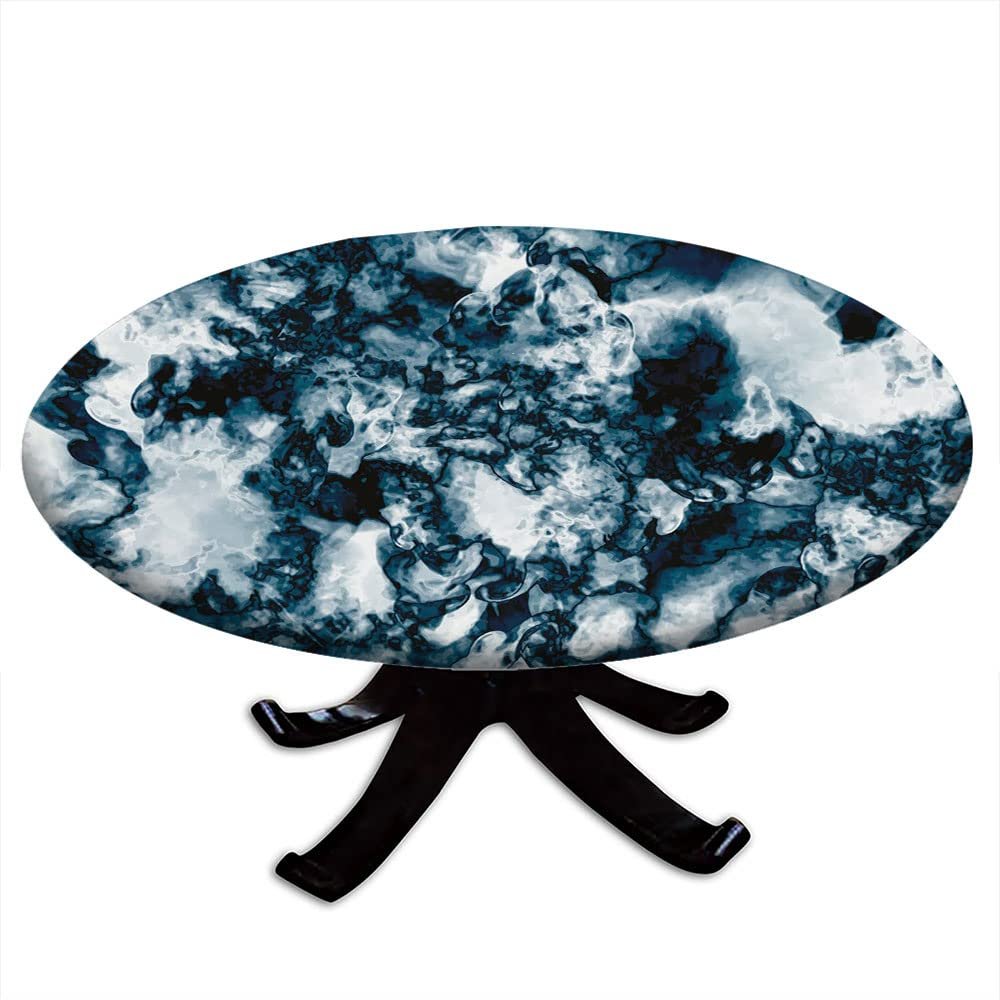 VBTGVE Marble Round Fitted Tablecloth, Unusual Gemstone Onyx Rock Nature Pattern , Elastic Edge, Waterproof and wipeable, Fit for 44'' Table, Blue
