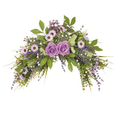 Kuppn Artificial Daisy Swag, 17.7 in Silk Cloth Daisy Flowers Greenery Swag with Rose Flower, Purple Easter Swag for Spring Valentines Day Wedding Farmhouse Wall Window Home Decor