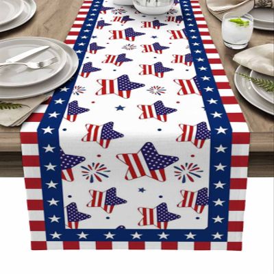 Independence Day Table Runner, 4th of July Patriotic Dresser Scarves, Red White Blue American USA Flag Table Runners, Stripes Stars Table Setting Decor for Memorial Day Home Kitchen Dinner, 14x72inch