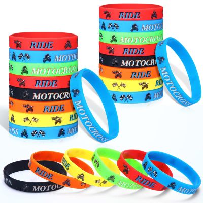 24 Pieces Dirt Bike Party Favors, Dirt Bike Rubber Bracelets Silicone Wristbands Checkered Flag Motocross Birthday Party Gifts Bag Stuffer for Dirt Bike Extreme Sports Racing Party Supplies