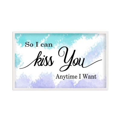 Rustic Sign with White Wood Frame Printable Farmhouse Entryway Wooden Artwork, Wall Art Decor Hanging Plaque, New Home Gifts, 12"x22", So I Can Kiss You Anytime I Want