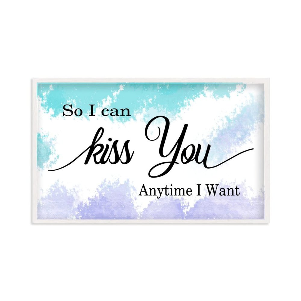 Rustic Sign with White Wood Frame Printable Farmhouse Entryway Wooden Artwork, Wall Art Decor Hanging Plaque, New Home Gifts, 12"x22", So I Can Kiss You Anytime I Want