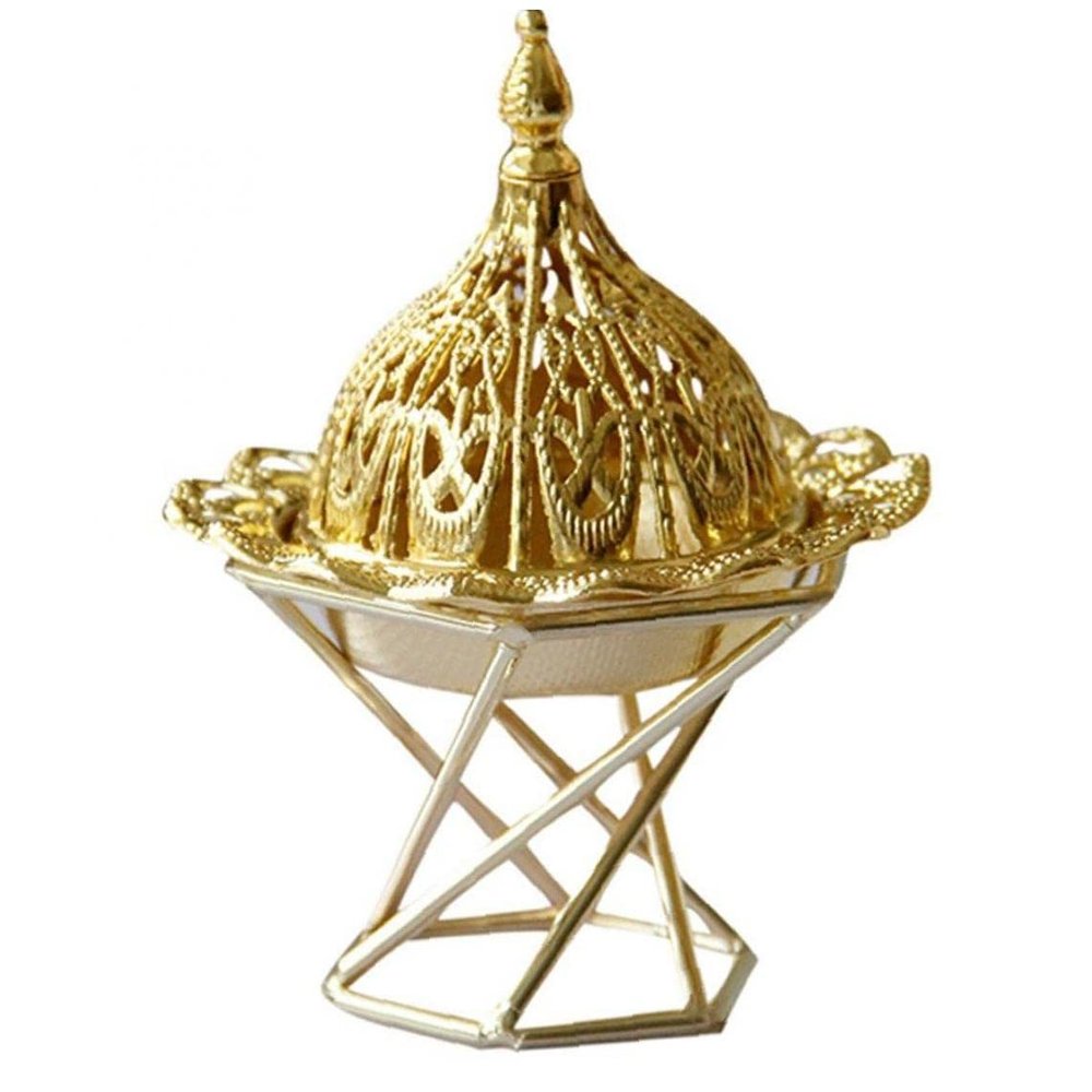 Froiny Metal Incense Burner Arabian Golden Incense Holder Tabletop Ornament Frankincense Resin Burner Censer for Muslim Ramadan Home Decorations