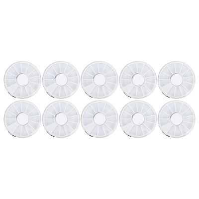 10pcs Nail Art Storage Box, 12 Grids Round Clear Jewelry Organize Container for Beads Earrings Pills
