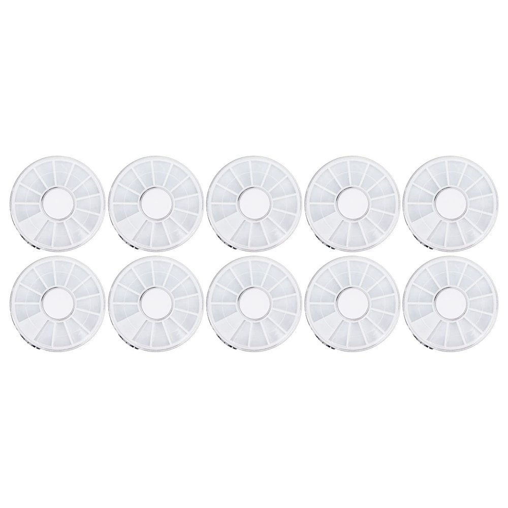 10pcs Nail Art Storage Box, 12 Grids Round Clear Jewelry Organize Container for Beads Earrings Pills