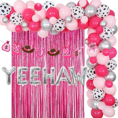 Western Cowgirl Party Decorations YEEHAW Bachelorette Balloon Garland Kit Nashville Bachelorette Party Supplies Disco Cowgirl Banner Rose Red Tinsel Disco Balloon for Women
