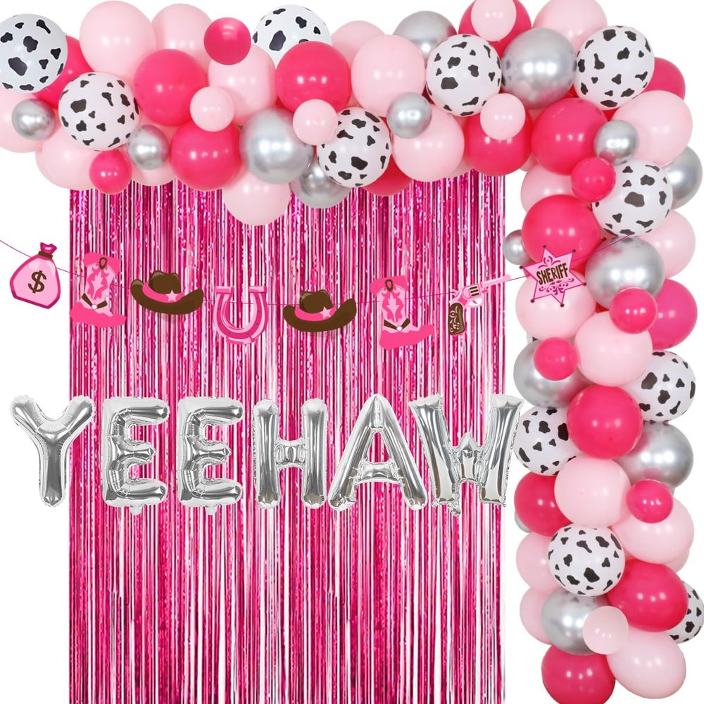 Western Cowgirl Party Decorations YEEHAW Bachelorette Balloon Garland Kit Nashville Bachelorette Party Supplies Disco Cowgirl Banner Rose Red Tinsel Disco Balloon for Women
