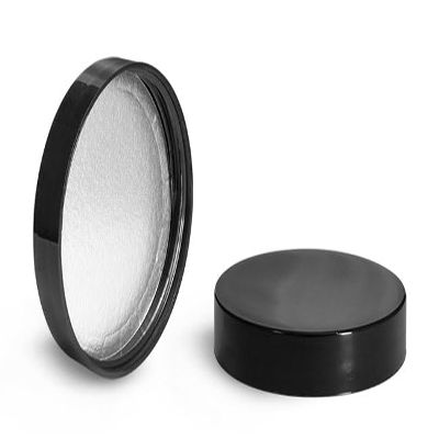 48/400 Plastic Caps, Black Polypropylene Smooth Induction Lined Caps