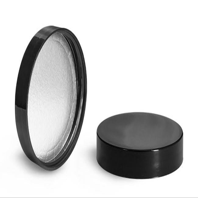 48/400 Plastic Caps, Black Polypropylene Smooth Induction Lined Caps