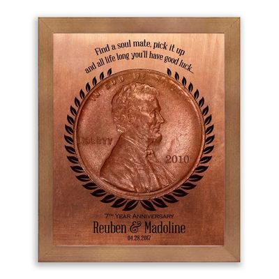 7 Year Anniversary Find a Penny Good Luck Personalized Faux Copper 7th Anniversary Date Gift Wall #1467,