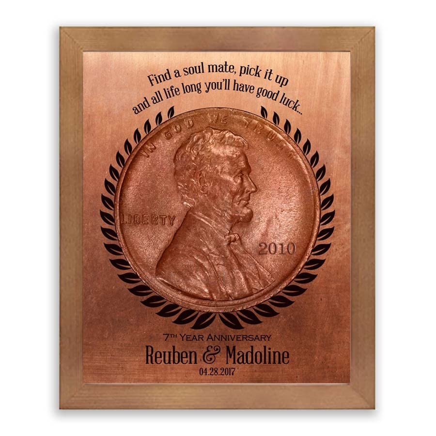 7 Year Anniversary Find a Penny Good Luck Personalized Faux Copper 7th Anniversary Date Gift Wall #1467,