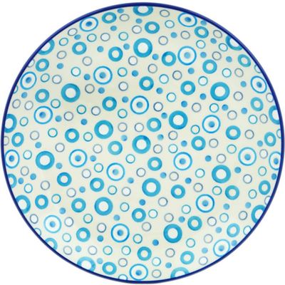 Polmedia Polish Pottery Dinner Plate UNIKAT - Groovy Blues Pattern Handmade in Boleslawiec Poland by Ceramika Artystyczna + Certificate of Authenticity
