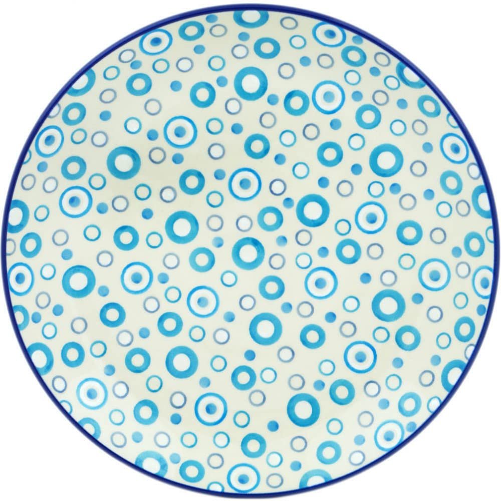 Polmedia Polish Pottery Dinner Plate UNIKAT - Groovy Blues Pattern Handmade in Boleslawiec Poland by Ceramika Artystyczna + Certificate of Authenticity