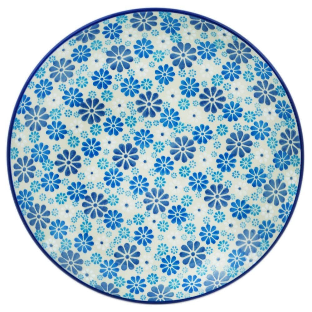 Polmedia Polish Pottery Dinner Plate UNIKAT - Floating Flowers Pattern Handmade in Boleslawiec Poland by Ceramika Artystyczna + Certificate of Authenticity