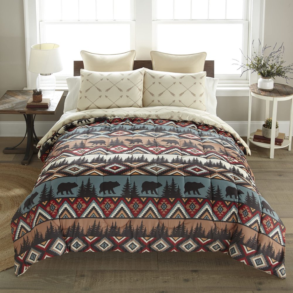 Donna Sharp Queen Bedding Set - 3 Piece - Bear Totem Lodge Comforter Set with Queen Comforter and Two Standard Pillow Shams - Machine Washable