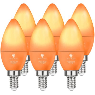 6 Pack BlueX LED Orange Light Bulb - 4W (40Watt Equivalent) - E12 Base Orange LED Bulb, Party Decoration, Porch, Home Lighting, Holiday Lighting, Chandelier Light Bulbs, Candelabra Bulbs