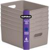 Superio Ribbed Collection - Decorative Plastic Basket Open Home Storage Bins Organizer, Large Taupe (6 Pack) Container Boxes for Organizing Closet Storage Bins for Shelves 15 Liter/16 Quart view 1