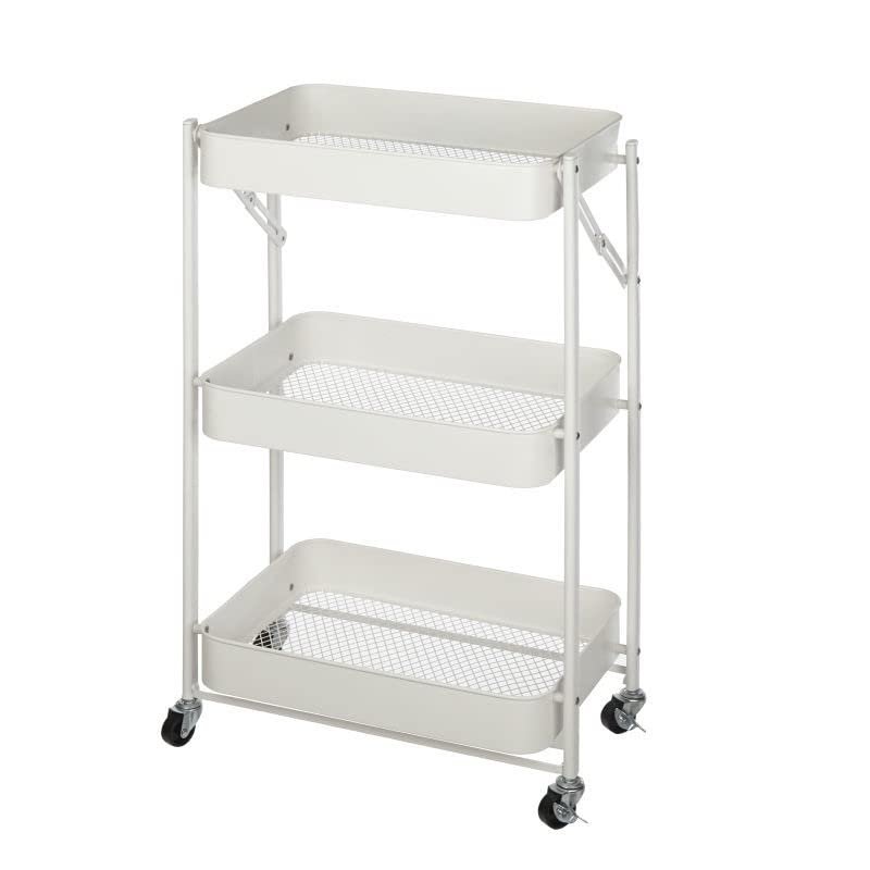 Urban Lifestyle 3 Tier Foldable Metal Rolling Storage Utility Cart, No Tools Assembly, White