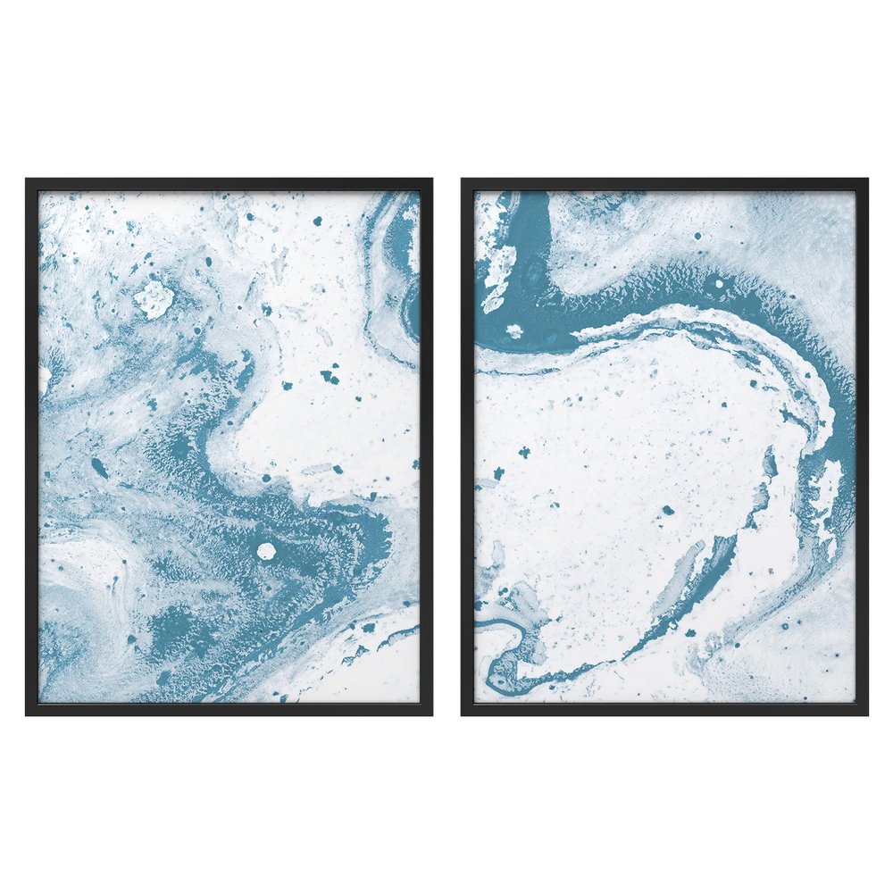 Woodrose Framed Wall Art Collage Print Gallery Set Swirling Blue-White Lava Lamp Landscape Abstract Shapes Illustrations Modern Contemporary Cool for Living Room, Bedroom, Office - 12"x16"x2 BLACK