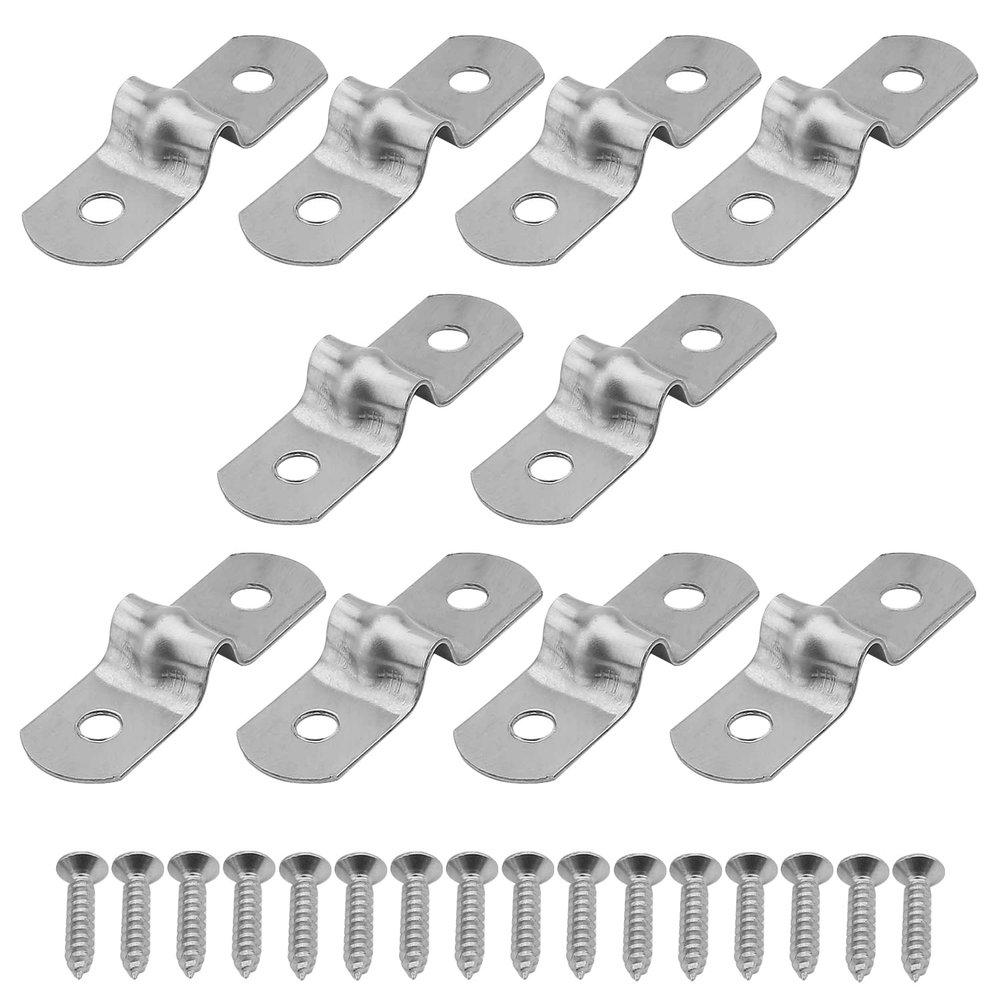 Heyiarbeit 5mm(0.2") Rigid Pipe Strap, 2 Holes Tube Straps 304 Stainless Steel Tension Tube Clip Clamp Silver Tone 20PCS