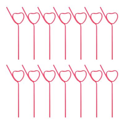 25Pcs Cocktail Plastic Straws Heart Shape Reusable Drinking Straws Long Flexible Straws for Shower Birthday Party Supplies Rosy