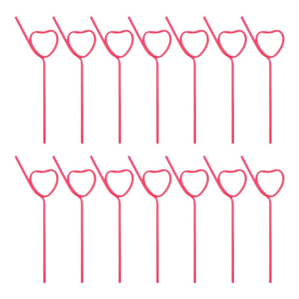 25Pcs Cocktail Plastic Straws Heart Shape Reusable Drinking Straws Long Flexible Straws for Shower Birthday Party Supplies Rosy
