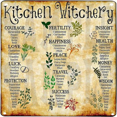 Krouterebs Witchy Room Decor Wall Kitchen Witch Herbal Metal Tin Sign Kitchen Pub Novelty Coffee Bar Club Wall Poster 12x8 Inch Yard Garden Farm Man Cave