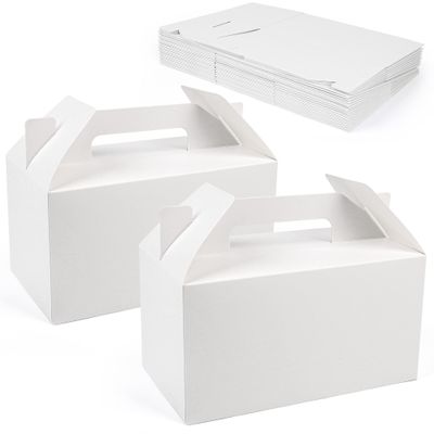 LotFancy Gable Boxes for Party Favor, 9.5 x 5 x 5 Inches, 25 Pack, Large Treat Box with Handles, White Gift Boxes, Goodie Box for Birthday, Wedding, Baby Shower, Lunch