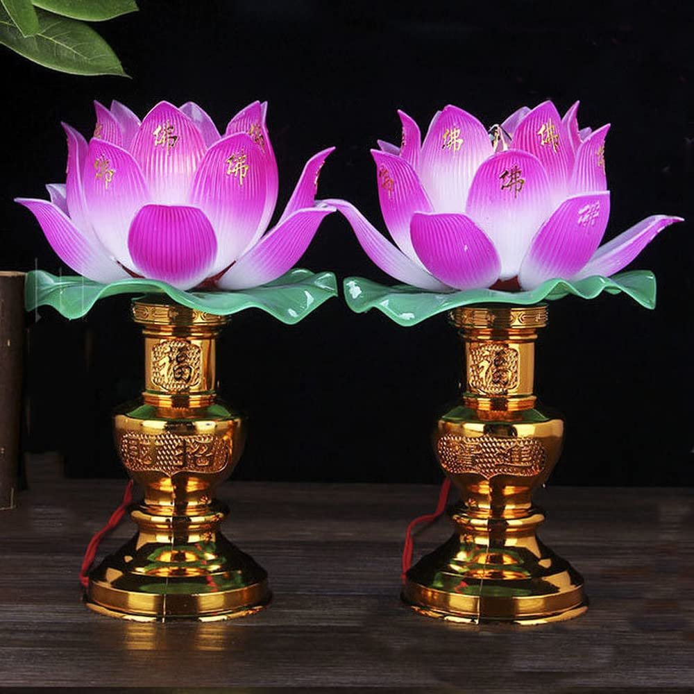 XIALON US 110V 220V 1pairs 7.8inch LED Buddhist Supplies Lotus Lamp Buddha Household Guanyin Lamp