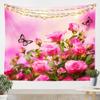 Castle Fairy Rose Flowers Tapestry Pink Butterfly Tapesrties Dcor Living Room Bedroom 3D Floral Wall Hangings Art Spring Tapestry Wall Hanging for Home Decor 59.1x82.7 view 1
