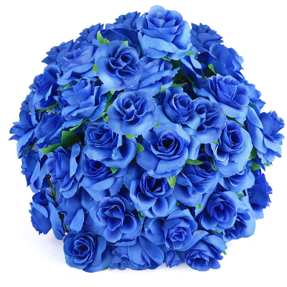 Yinsun 50pcs Mini Blue Roses, 1.57" Silk Artificial Flower Heads