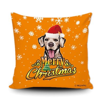 Merry Christmas Rhodesian Ridgeback Peeking Dog with Santa Hat Pillow Case Christmas Tree Snowflake Orange Throw Pillow Cover for Holiday Decoration 18x18 Inch