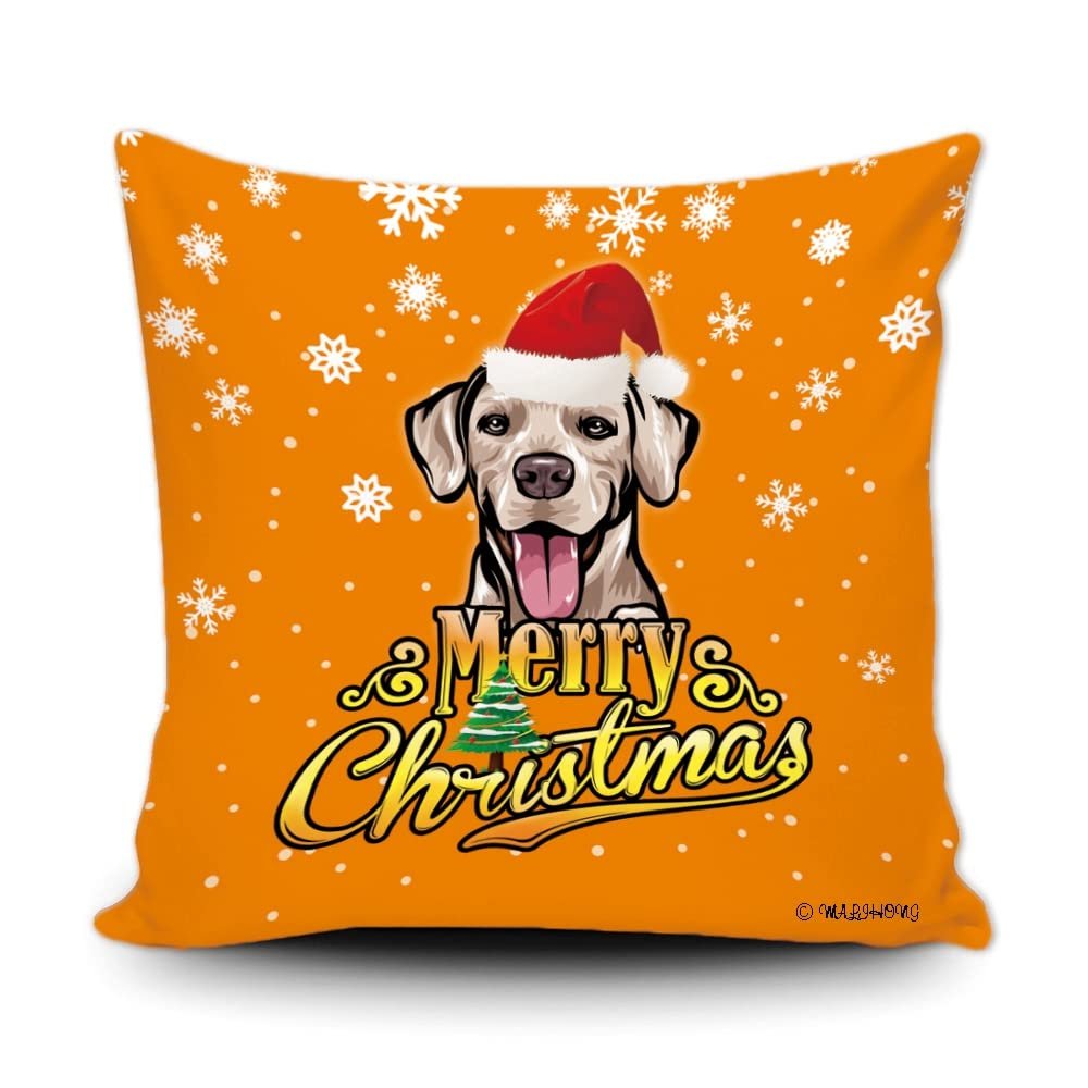 Merry Christmas Rhodesian Ridgeback Peeking Dog with Santa Hat Pillow Case Christmas Tree Snowflake Orange Throw Pillow Cover for Holiday Decoration 18x18 Inch
